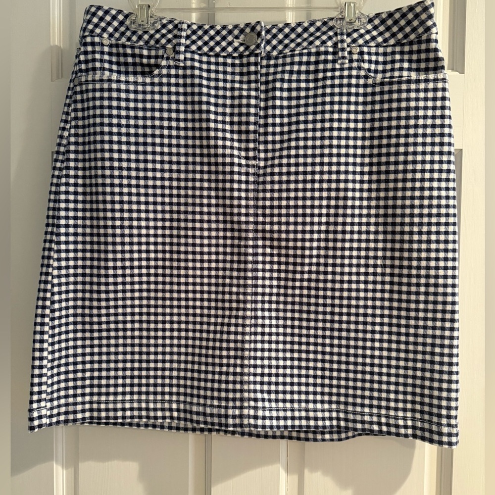 Talbots Navy and White Checkered Mini Skirt